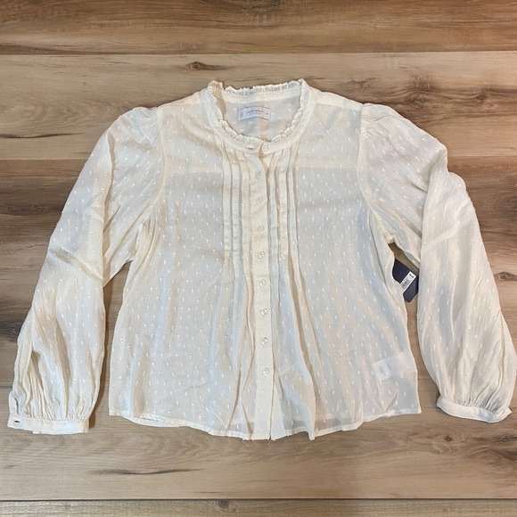 Lucky Brand Tops - Lucky Brand Women's Swiss Dot Blouse Ruffled Collar Long Sleeve Top XS